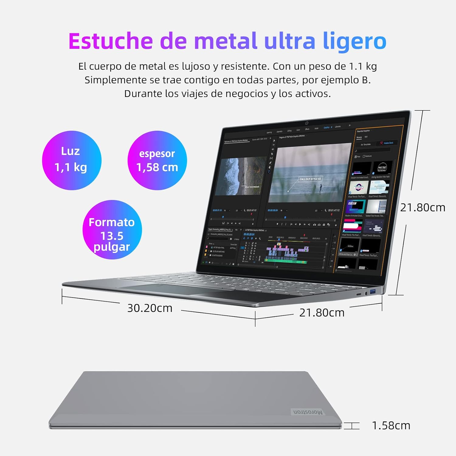 Morostron Computer Portatile 13,5 PC Portatile Windows 11, 8GB RAM 256GB SSD, Celeron N4120 Quad Core, pannello 3000x2000 IPS, tastiera retroilluminata, impronte digitali