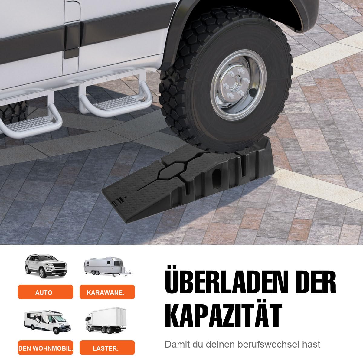 2 Stücke Kunststoff Auffahrrampe bis 3 Tonnen | Hebebühne Schwerlast Rampe PKW KFZ Auto Laderampe | rutschfeste Hebeplattform Auffahrschiene Verladerampe | Auffahrkeile Bordsteinrampe