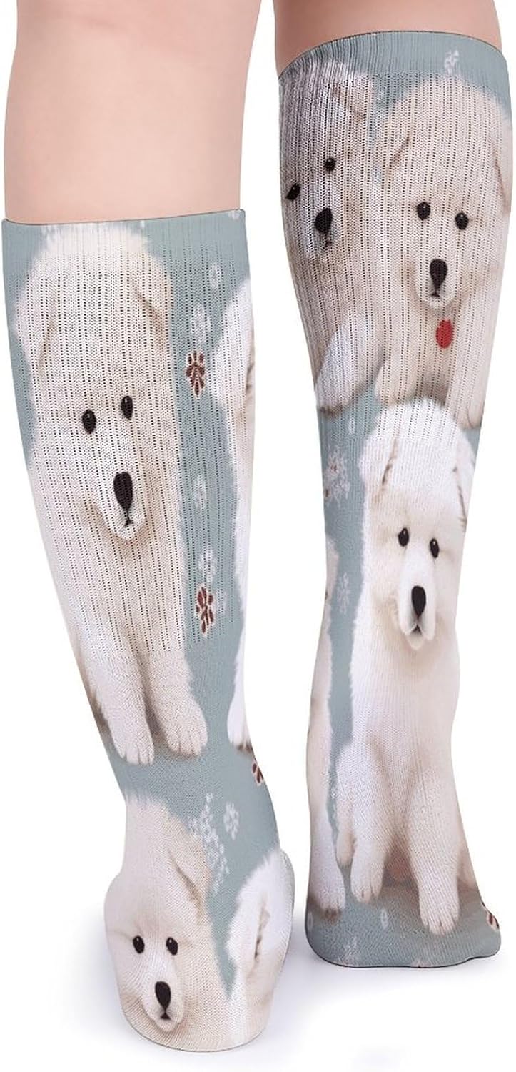 Little White Dogs Pattern Stocking - Cute Casual Long Athletic,Crew Sock for Men Women,Running Socks Soft Breathable for Gift