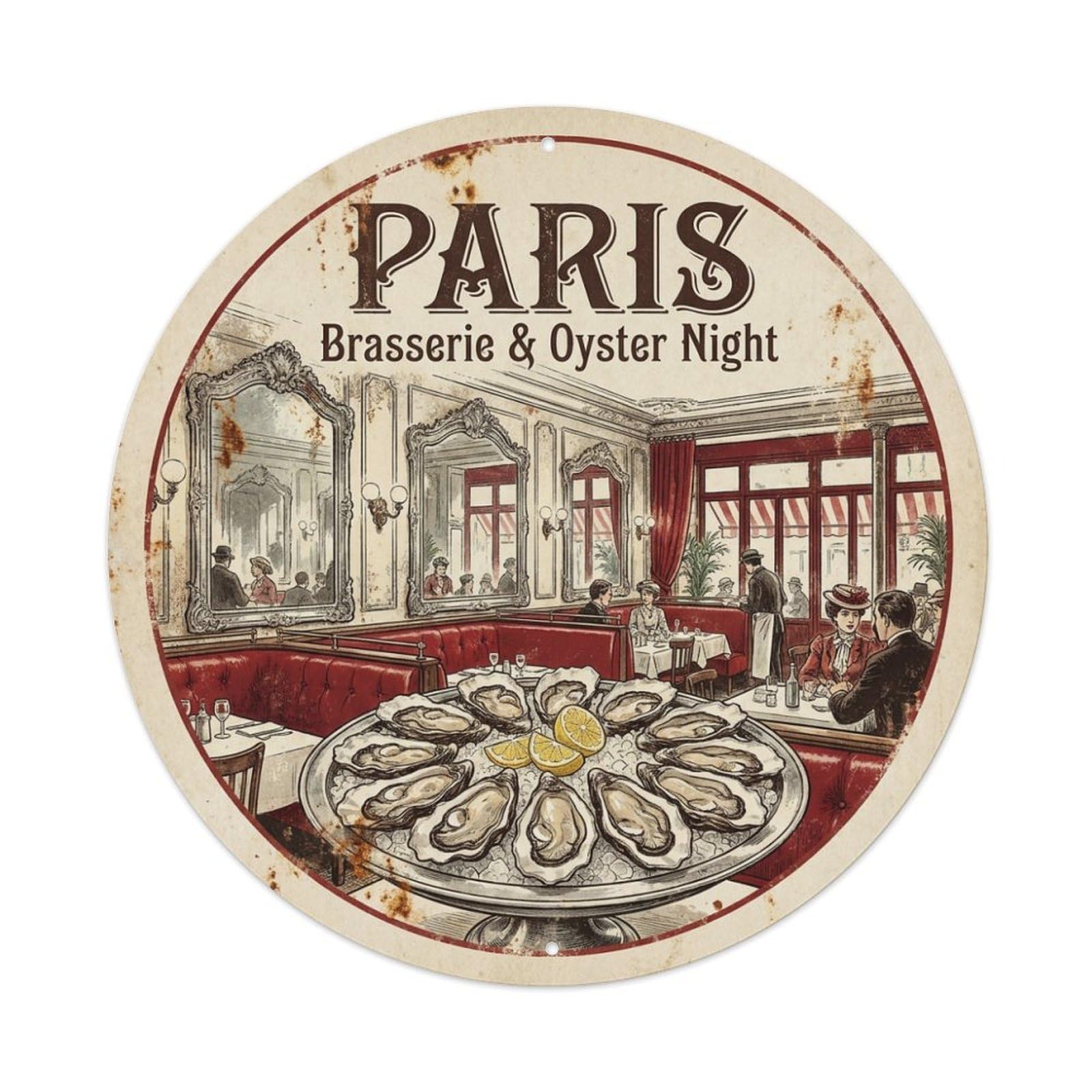Olhnbad Style Brasserie Oyster Night Culture Paris Travel Cuisine Metal Tin Sign