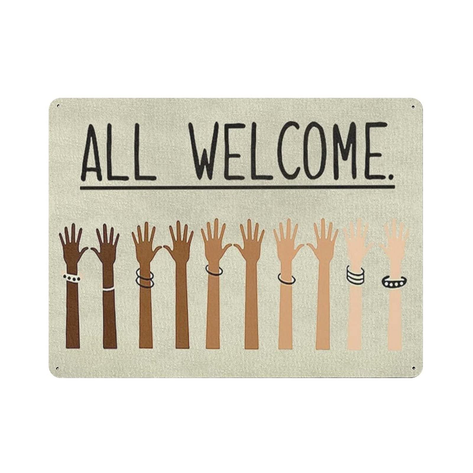 AOOEDM All Welcome Vintage Metal Tin Sign for Home Coffee Shop Office Wall Art Metal Poster Garage Decor Man Cave Sign Inspirational Quote Wall Decor