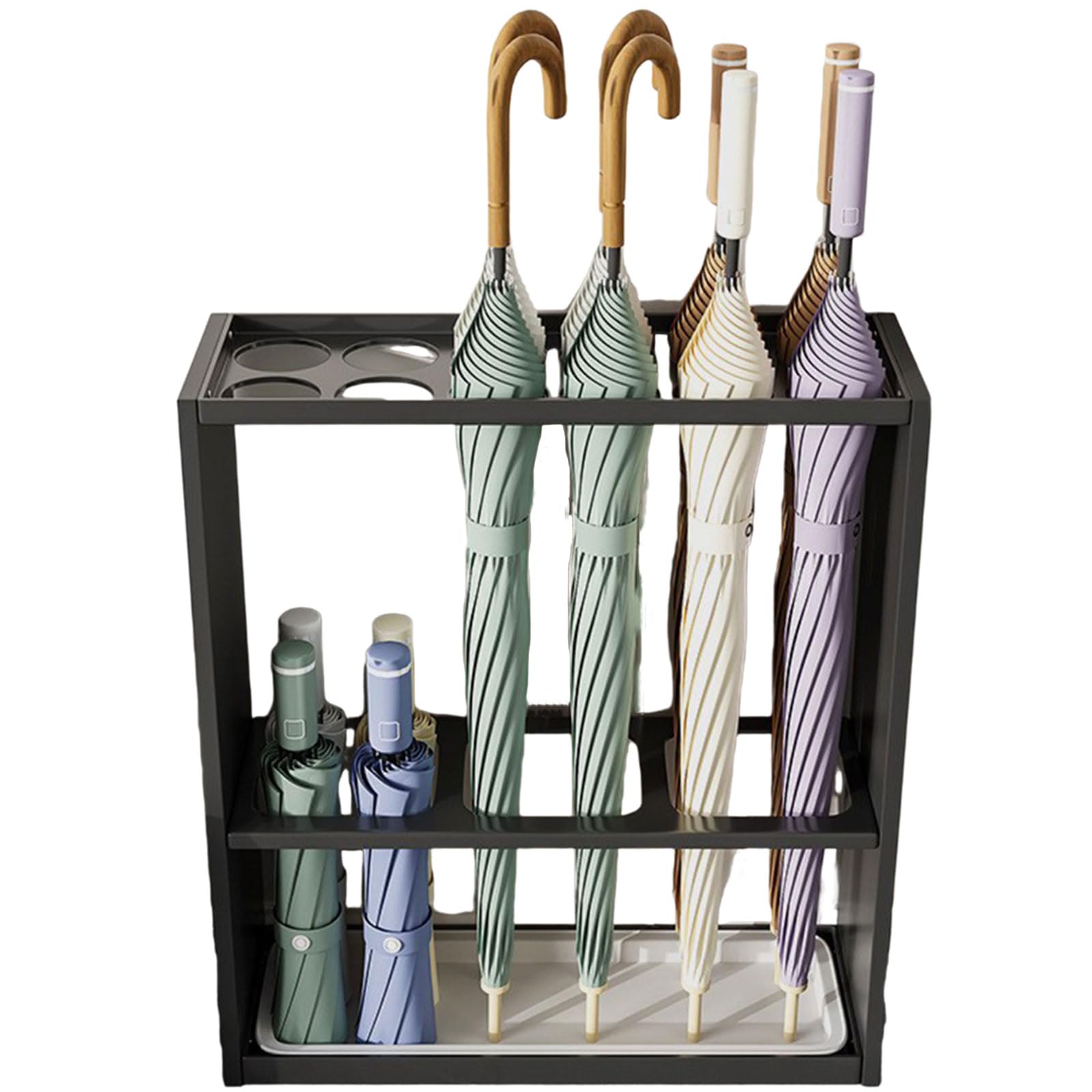 Porte parapluie en métal carré à grande capacité avec bac d'égouttage amovible pour entrée propre
