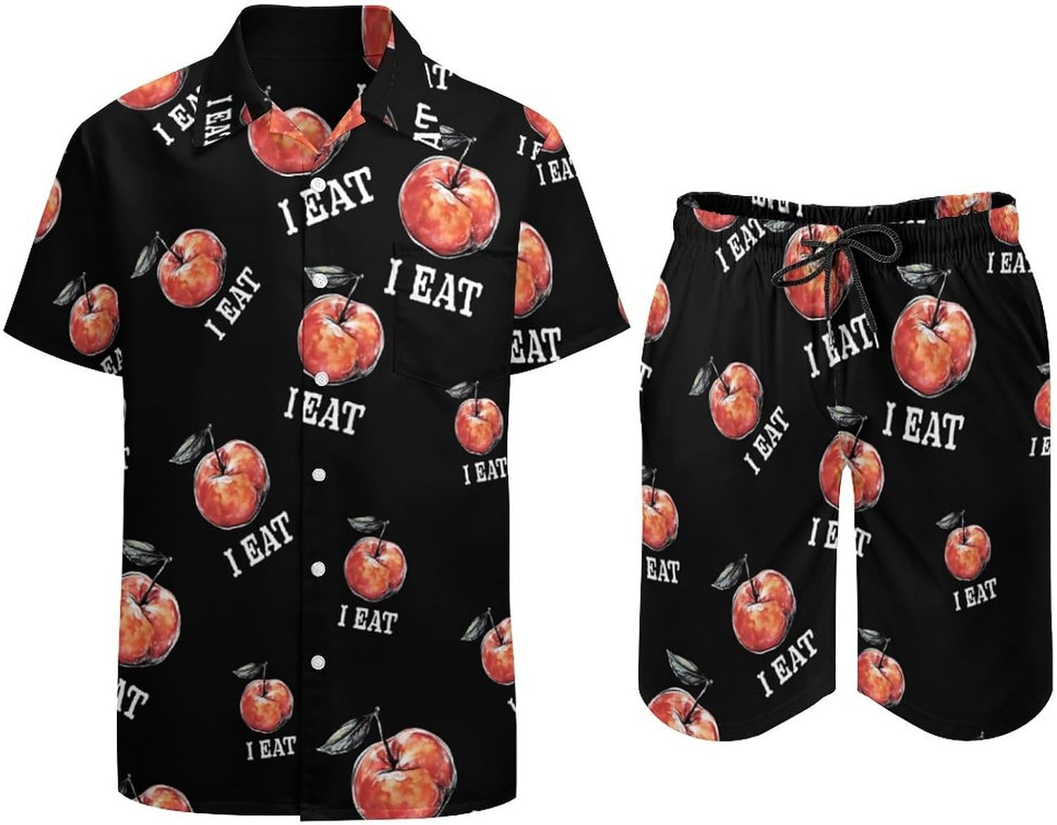 I Eat Peach Men's Summer Beach Outfits Shirt And Shorts Set 2 Piece Vacation Swimwear