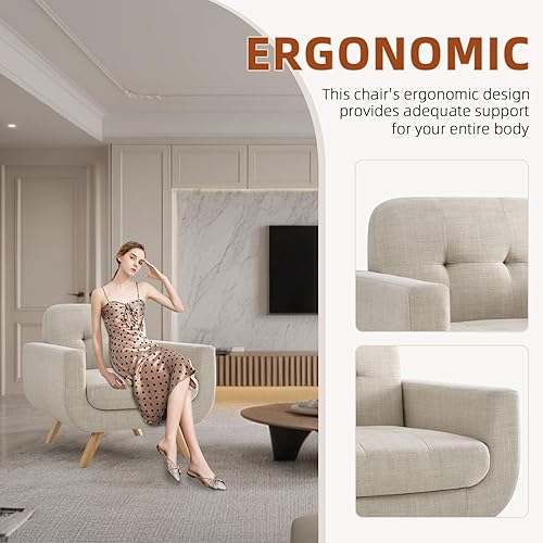 Miniatura 36 de Rosevera Elena - Sillón contemporáneo con tapicería de lino, muebles de sala de estar, color beige Beige,Gris,Beige