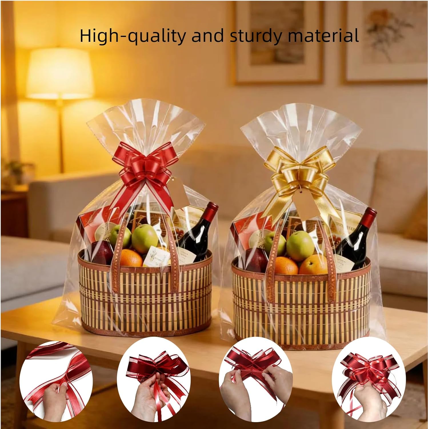 6 Set Baskets for Gifts Empty Bulk- Foldable Large Woven Bamboo Gift Basket with Handle for DIY Party Favors, Mother's Day,Baby Shower Birthday, Christmas, Wedding, Housewarming