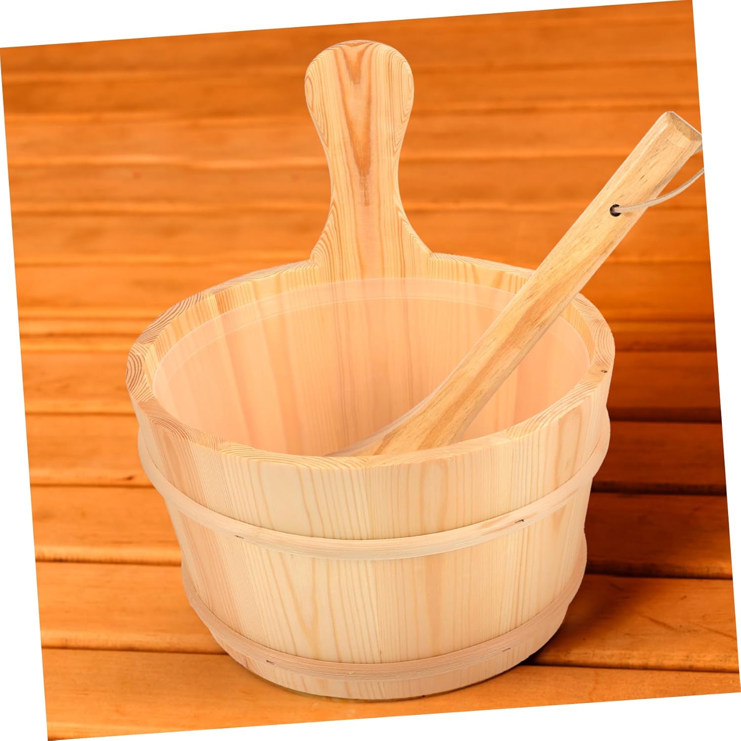 BESPORTBLE Wooden Sauna Bucket and Scoop Set Practical Spa Accessories for Home Sauna 100% Natural Wood Sturdy Plastic Liner Essential for Relaxation and Steam Rooms