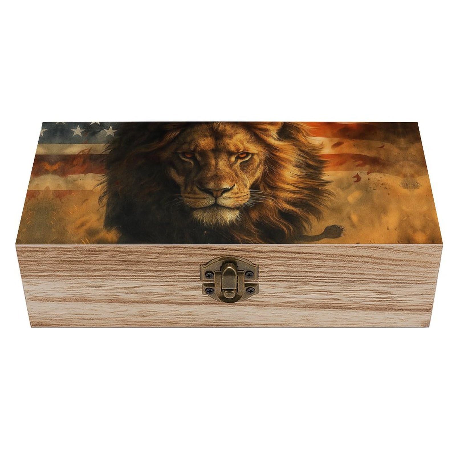 SMAZDFXX Runing Lion & American Flag Wooden Storage Box Multipurpose Decorative Box for Jewelry Photo Home Decor