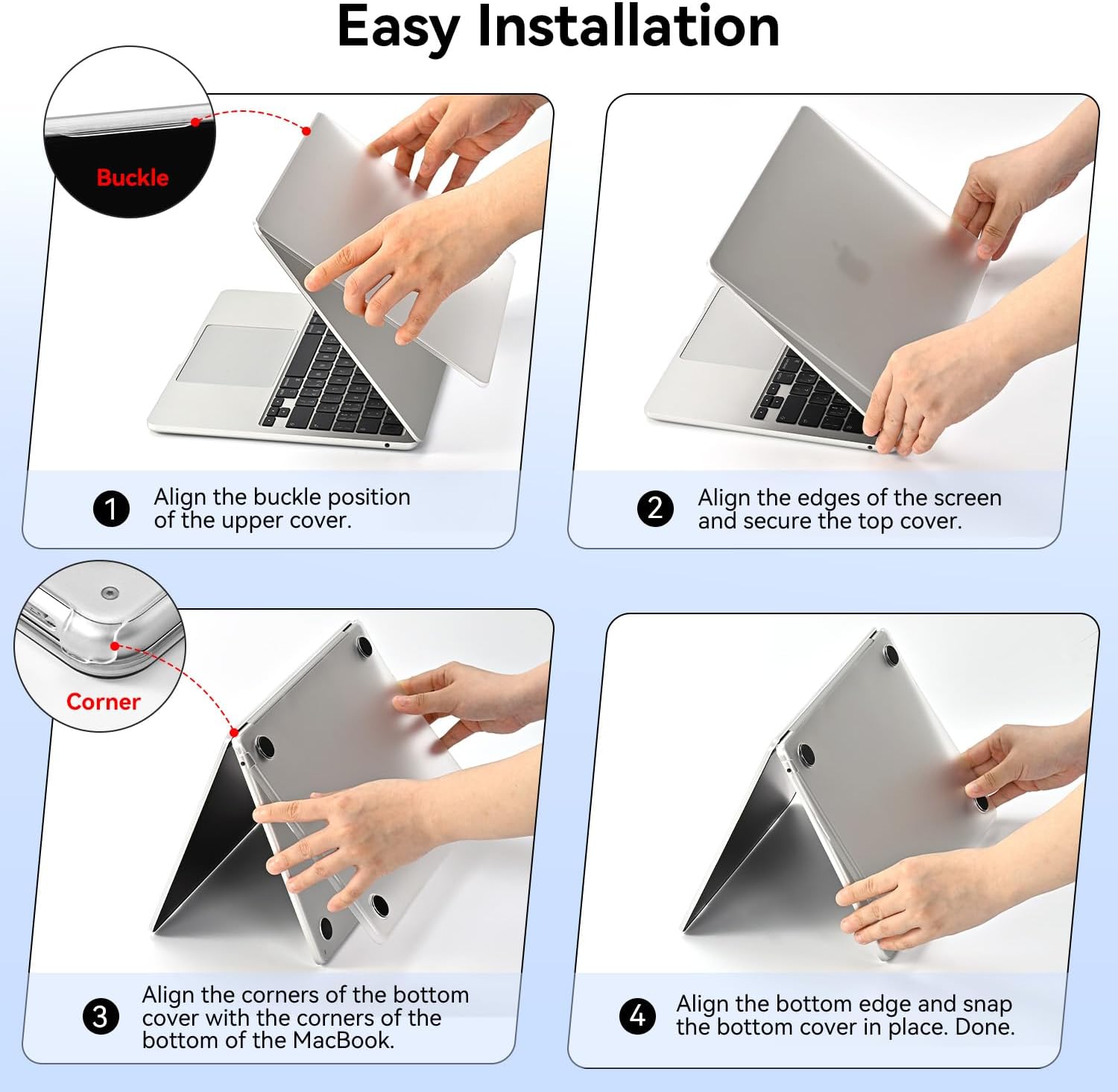 EooCoo Compatible with MacBook Air 15 inch Case M5 2026-2023 M4 M3 M2 A3448 A3241 A3114 A2941, 100% Match Official Color, Matte Clear Protective Hard Shell Cover for Study, Work & Travel