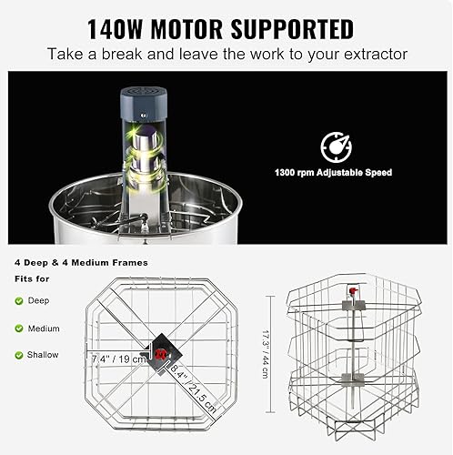 Miniatura 3 de VEVOR Extractor eléctrico de miel, marco 48 de acero inoxidable, extracción de apicultura, tambor giratorio de panal con tapa transparente, equipo
