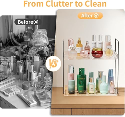Miniatura 6 de Organizador de encimera de baño, bandeja acrílica de 2 niveles, estante organizador de cuidado de la piel, soporte de almacenamiento para loción,