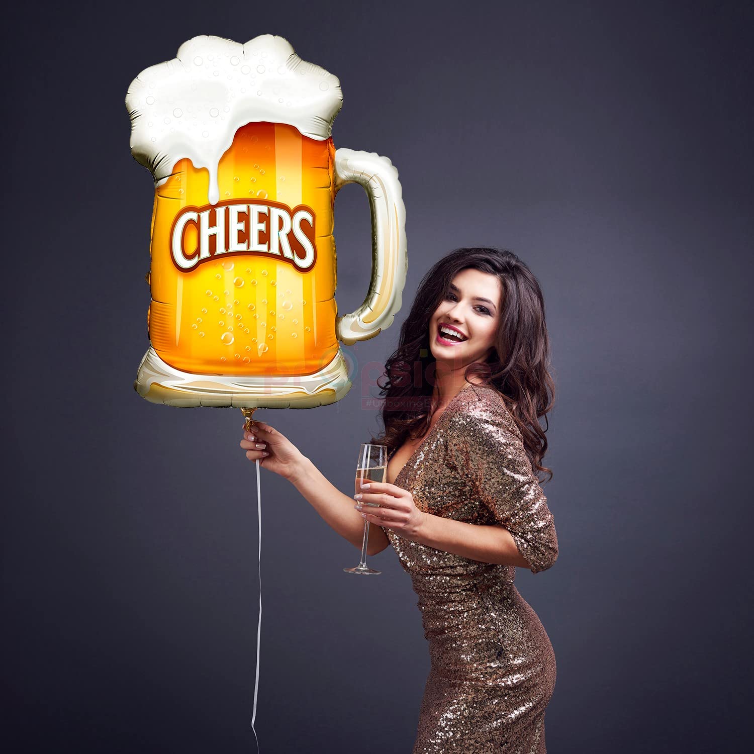 Propsicle 36" Large Helium Foil Beer Mug Balloon with Cheers Text for Birthdays, Anniversaries, or Bachelorette Parties - Golden and White - Pack of 1 4