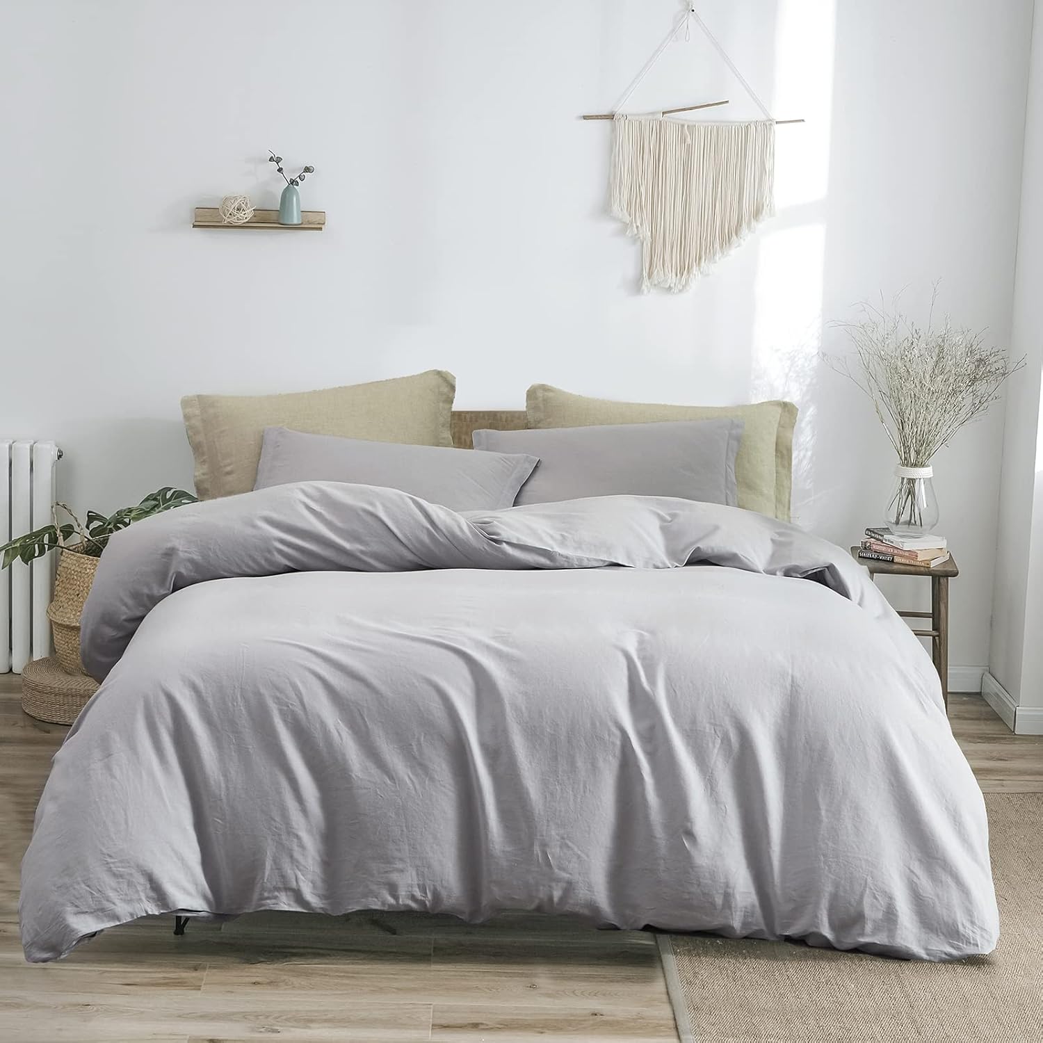 PHF Linen Duvet Cover Set King, Upgraded French Linen Blend