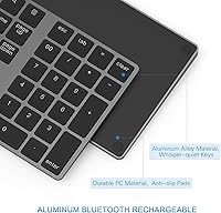 Vista 5 de Teclado Numérico Bluetooth, Lekvey Teclado Numérico Inalámbrico Recargable de Aluminio Delgado de 34 Teclas Teclado Numérico Externo Entrada