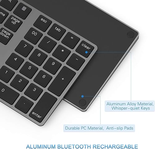 Miniatura 5 de Teclado Numérico Bluetooth, Lekvey Teclado Numérico Inalámbrico Recargable de Aluminio Delgado de 34 Teclas Teclado Numérico Externo Entrada de