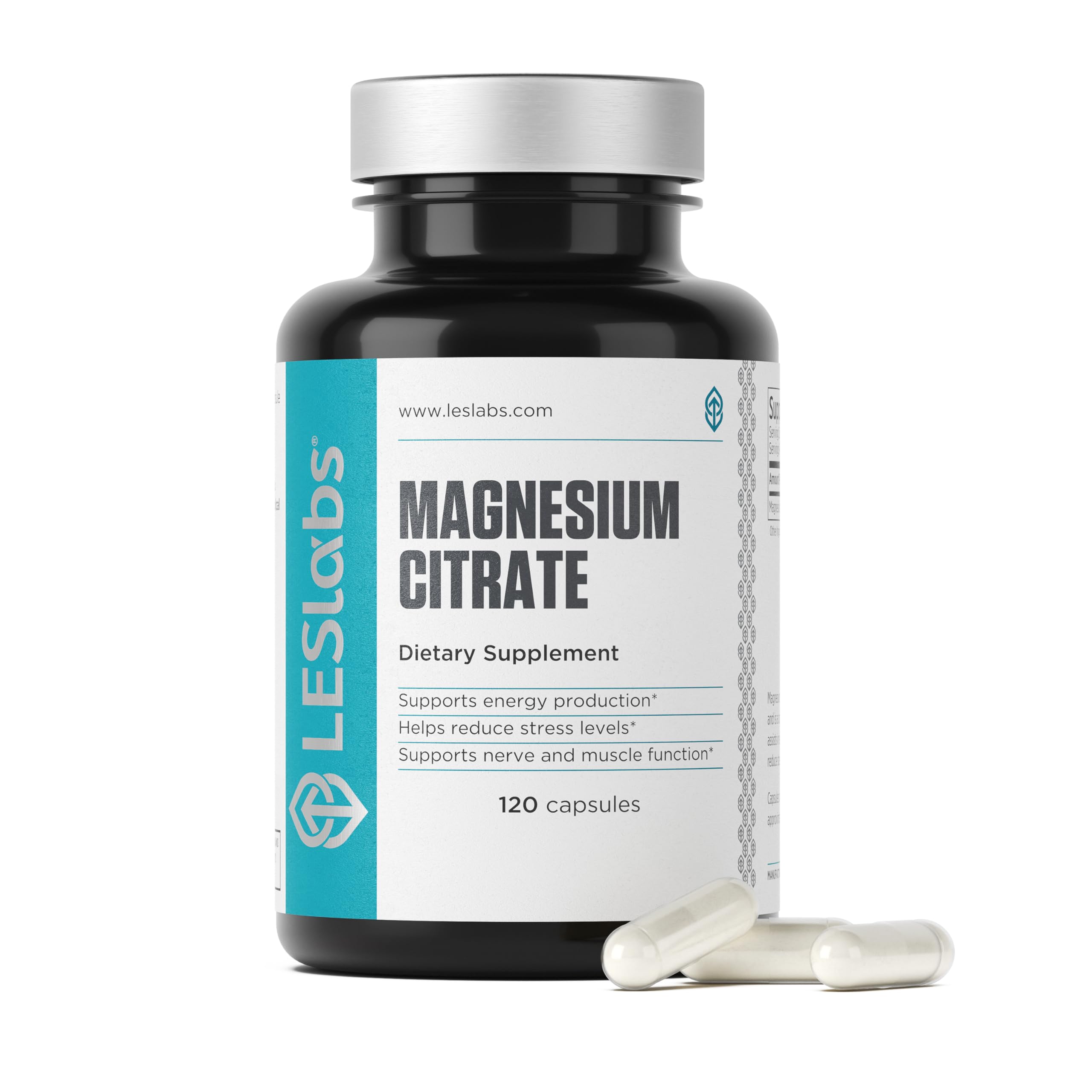 LES Labs Magnesium Citrate Supplement, 120 Capsules | Magnesium Citrate, Stress & Sleep Support, Muscle & Nerve Function, Heart Health, Relaxation, Energy & Metabolism, Non-GMO