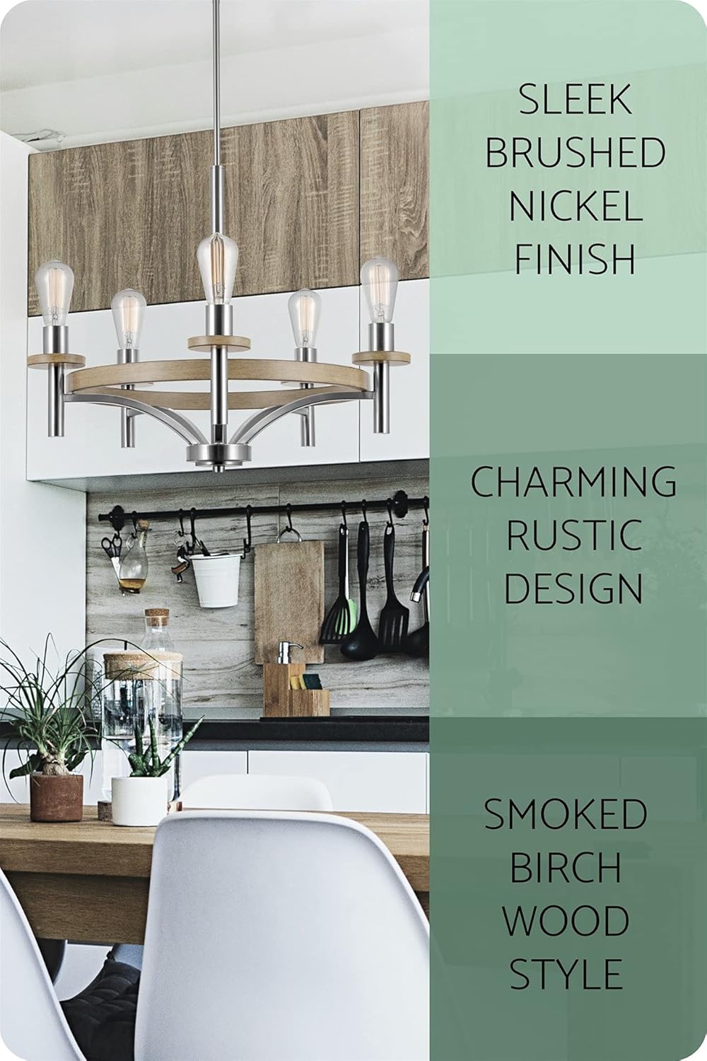 Flash Deals - 80% OFF Kira Home Willow 22 5-Light Modern Farmhouse Chandelier, Adjustable Hanging Height, Smoked Birch Wood Style + Brushed Nickel Finish Promo 40% OFF Kira Home Willow 22 5-Light Modern Farmhouse Chandelier, Adjustable Hanging Height, Smoked Birch Wood Style + Brushed Nickel Finish