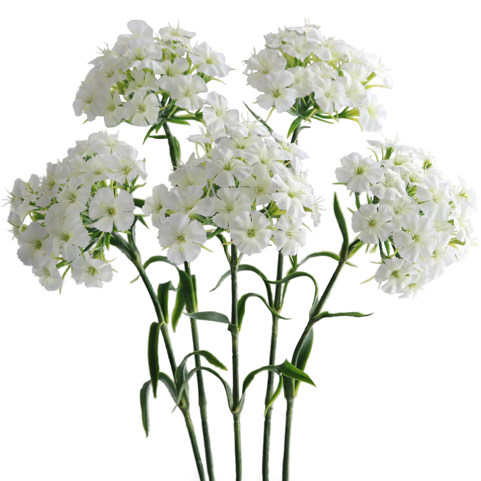 Htmeing 5PCS Artificial Dianthus Blooms with Stem Silk Flowers for Arrangement Wedding Centerpiece Party Home Kitchen Decor (White)