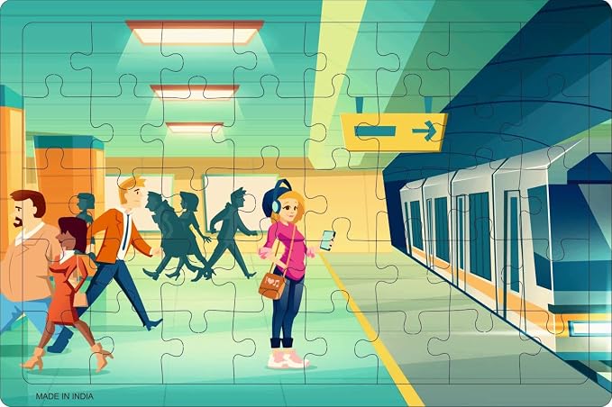 Crackles 40 Pc Paperless Wooden MDF Jigsaw Puzzle Subway Metro Station Theme-Pack of 1
