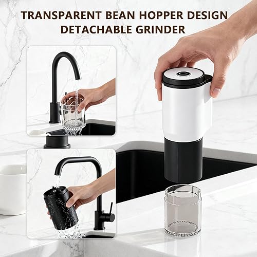 Miniatura 5 de Molinillo de café eléctrico portátil, molinillo de café automático con diseño de carga inalámbrica USB tipo C, ajustable grueso a fino para granos