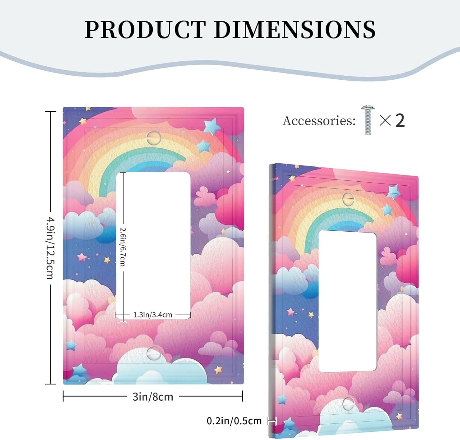 Rainbow Pink Clouds Stars 1 Gang Single Rocker Light Switch Cover Decorative Cute Girls Wall Plates Switchplate Lightswitch Faceplate for Bedroom Kidroom Nursery