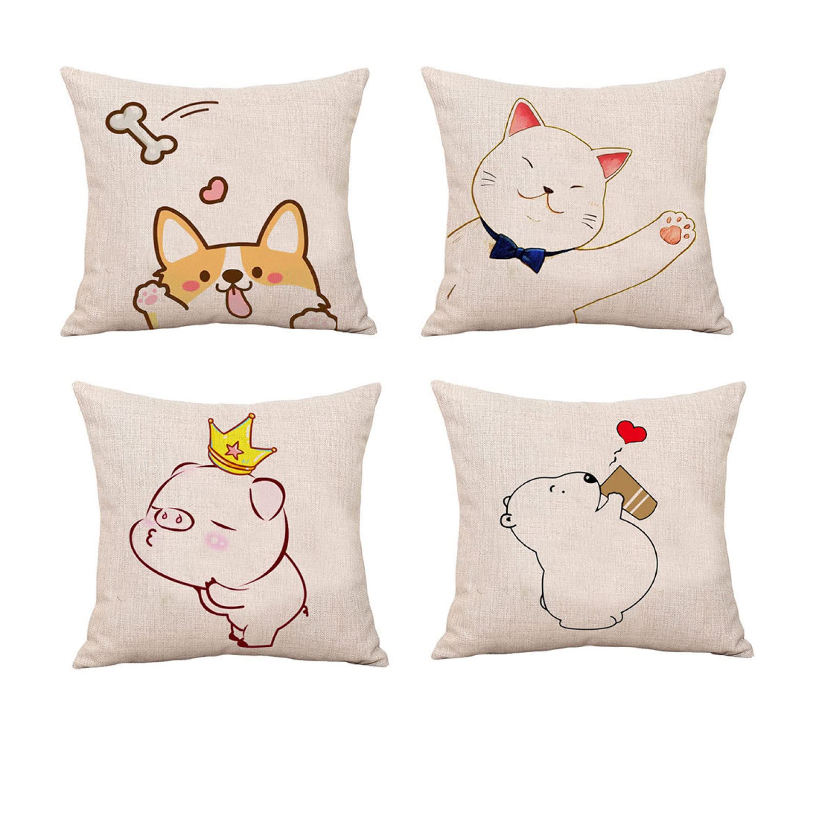 Taie d'oreiller lin 55x55cm avec motif chat et finition double face haut de gamme