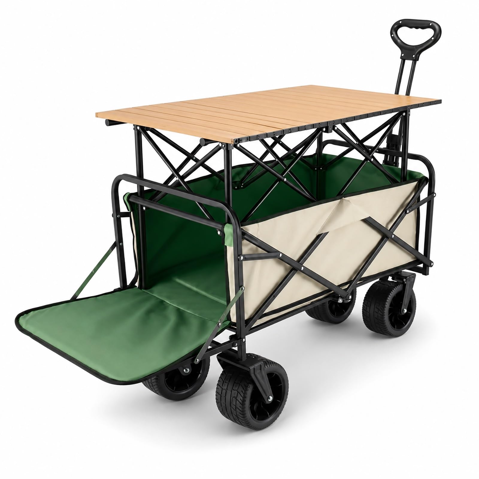 Foldable Utility Wagon with Tabletop Heavy Duty Camping Cart