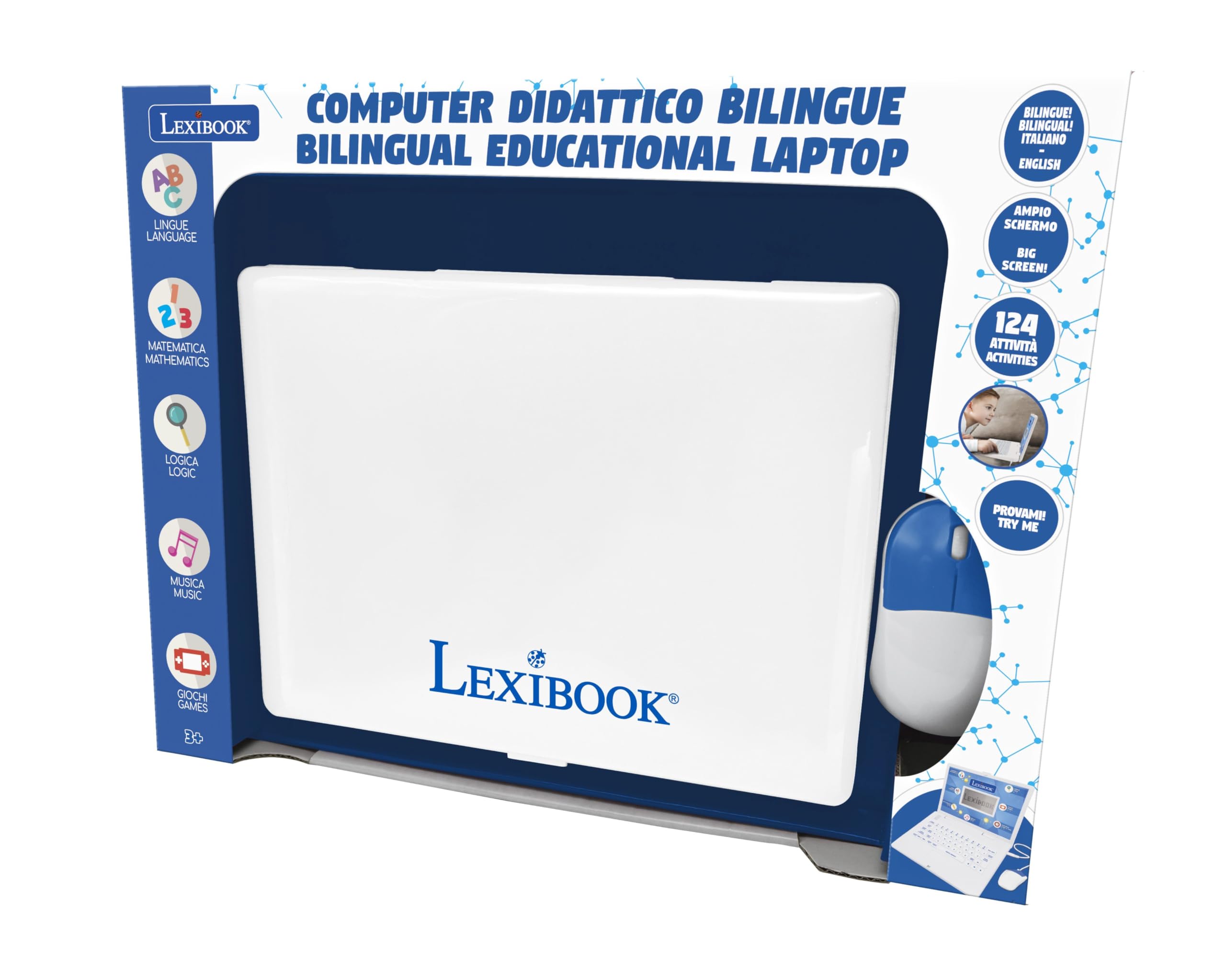 Lexibook - Computer Portatile educativo bilingue Italiano/Inglese - 124 attività per Un apprendimento Divertente e interattivo - Matematica, logica, Musica, Orologio - JC598i5LXB