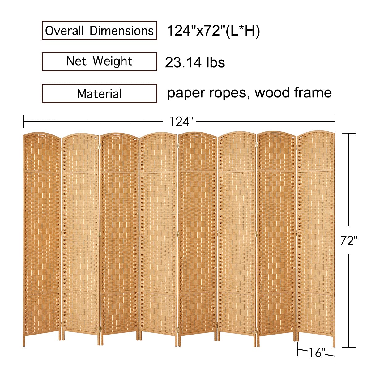 Rose Home Fashion RHF 6 ft.TallDiamond Weave Fiber 8 Panels Room