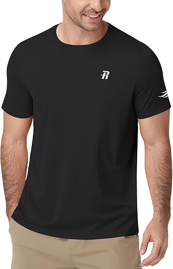Runhit Mens Swim Shirt UPF 50+, Short Sleeve Rash Guard for Men, UV SPF Sun Protection Quick Dry Water Beach T-Shirt