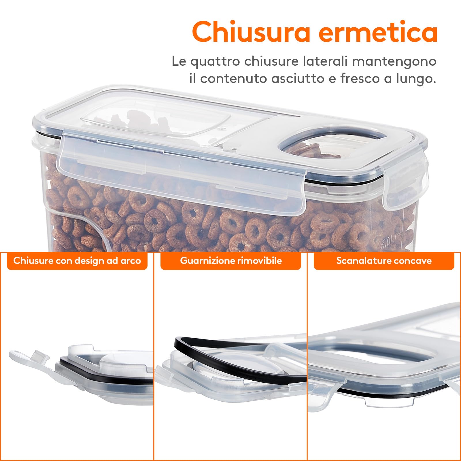 Lifewit 4 Contenitori Ermetici per Alimenti, Set Contenitori per Alimenti 5.5L, Contenitori Pasta Dispensa Salvaspazio, Contenitori Barattoli Cucina Accessori, Barattoli Pasta Plastica con Coperchio