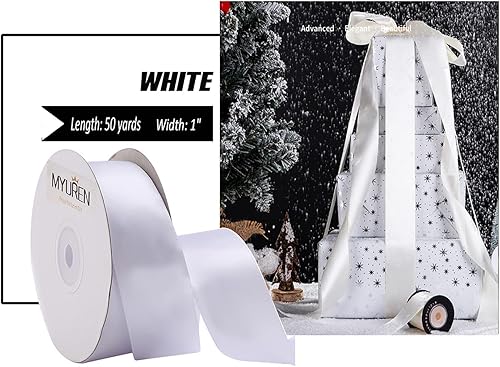 Miniatura 2 de Cinta de satén blanca de 1 pulgada, cinta de satén sólido de doble cara para envoltura de regalos, bodas, decoración de fiestas, accesorios para el