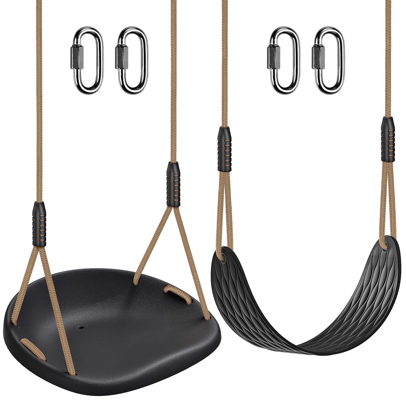 BeneLabel 2pcs Swing Seat, Kids Soft Plastic Swings Indoor/Outdoor Child Tree Wide Hard Swinging Board with Adjustable 130-200cm Rope for for Baby/Teens/Adults, Black / 600lbs — image 1