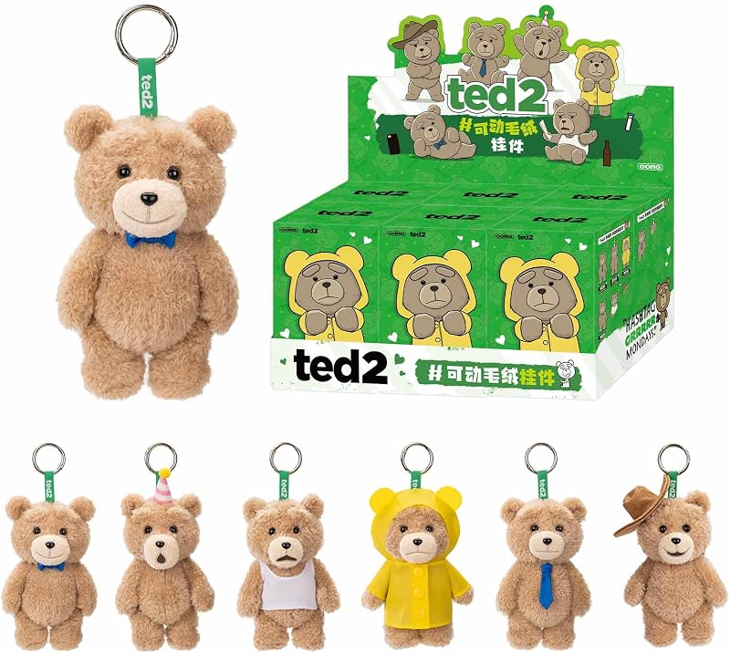 POP MART Ted2 colgante de peluche de peluche de 6 piezas figuras de caja ciega de osito de peluche, figuras de acción de diseño aleatorio juguetes coleccionables decoraciones para el hogar, conjunto completo