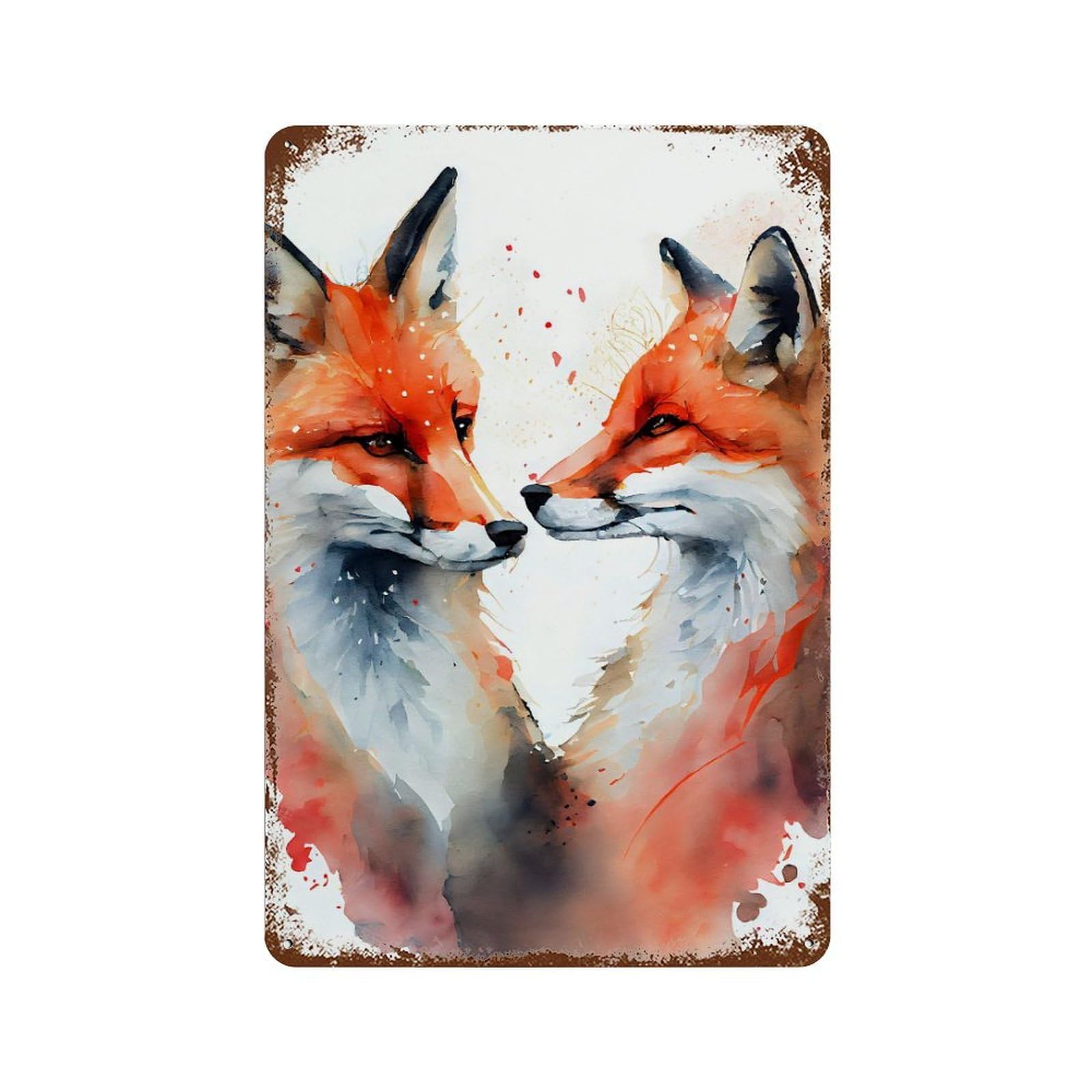 Fox Romantic Couple Rust Effect Tin Sign 11.8"x7.9", Vintage Wall Decor for Bistro, Counter And Cafe Decor