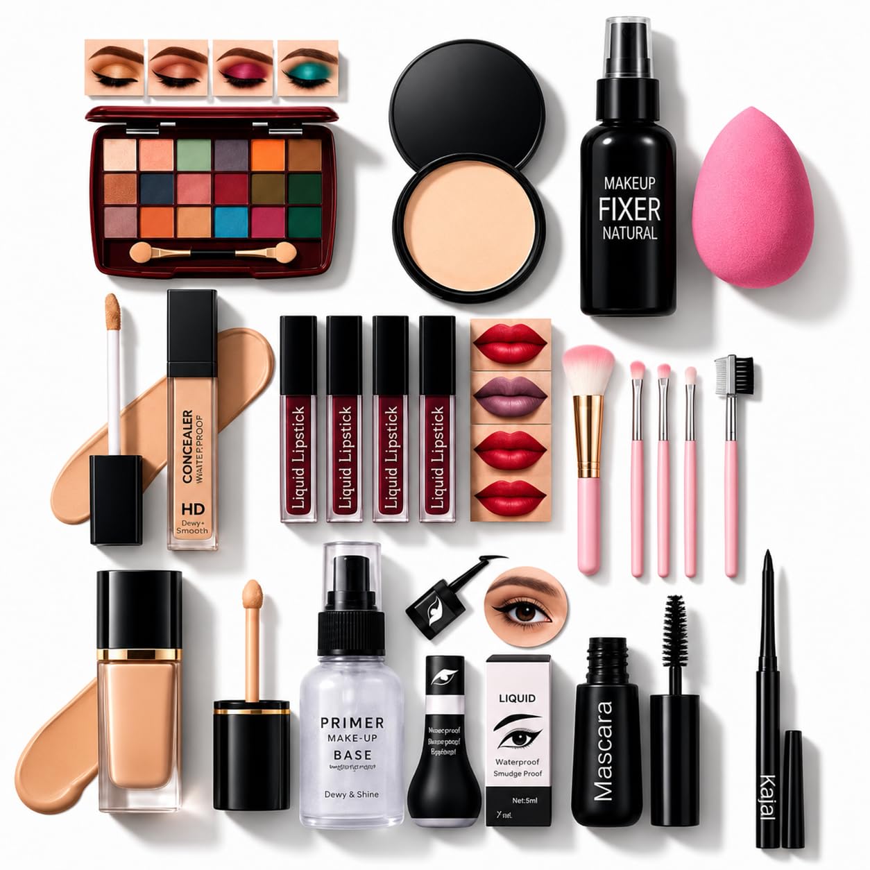 Makeup Combo Kit (18 Pieces) | Complete Makeup Gift Set with Eyeshadow Palette, Foundation, Compact, Primer, Concealer, Lipsticks, Mascara, Eyeliner, Makeup Fixer, Brushes & Beauty Blender-image-46