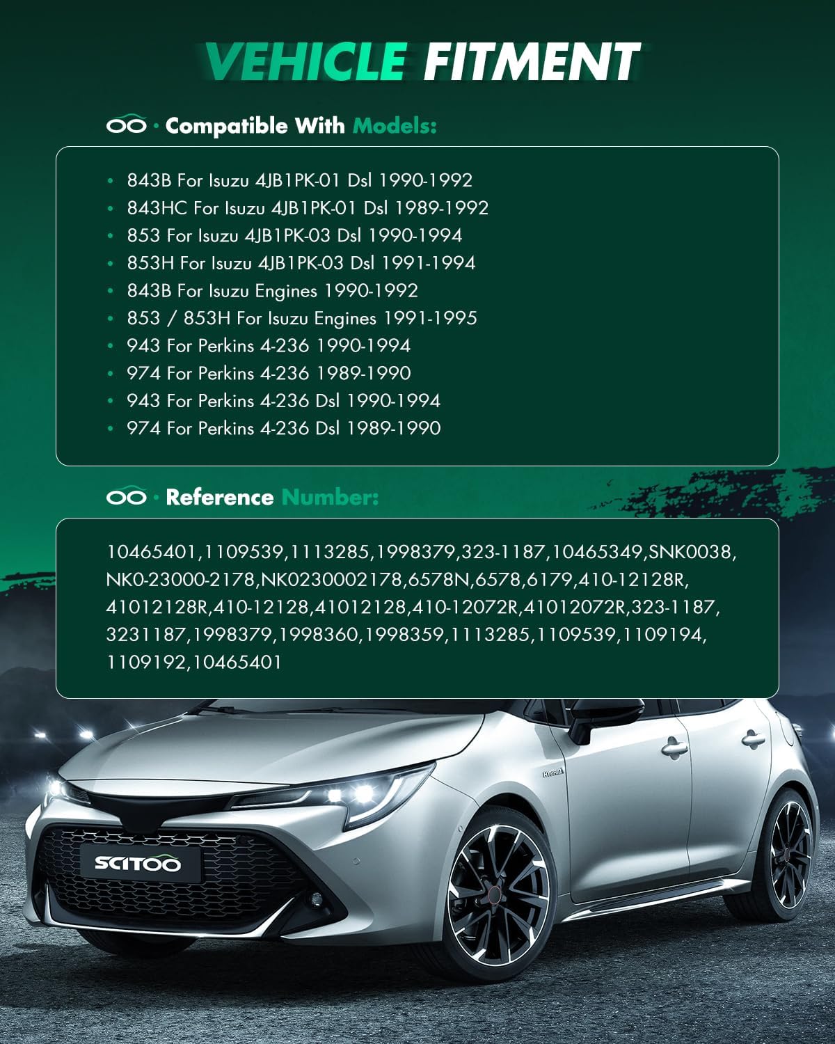 SCITOO Starter Motor 6578 843B for Isuzu 4JB1PK-01 Dsl 1990-1992 843HC 853 853H 943 Perkins 4-236 Dsl 1990-1994 974 843B for Isuzu Engines 1990-1992 853 853H 943 1990-1994 974 12V CW 2.9kW 10-Teeth