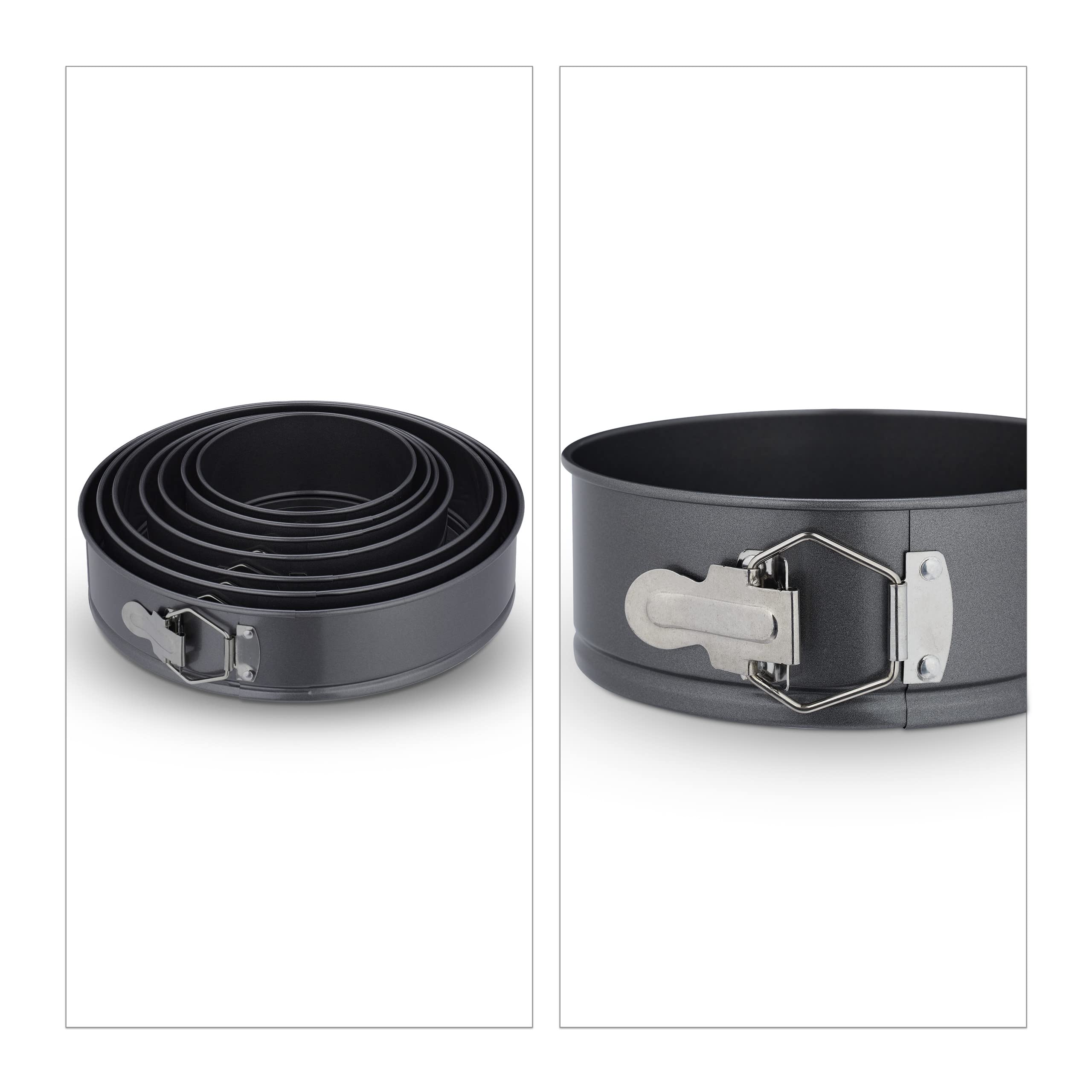 Relaxdays 7-częściowy zestaw okrągłych blach do pieczenia, Ø 14/16/18/20/24/26/28cm, powłoka non-stick, do 260° C, szary
