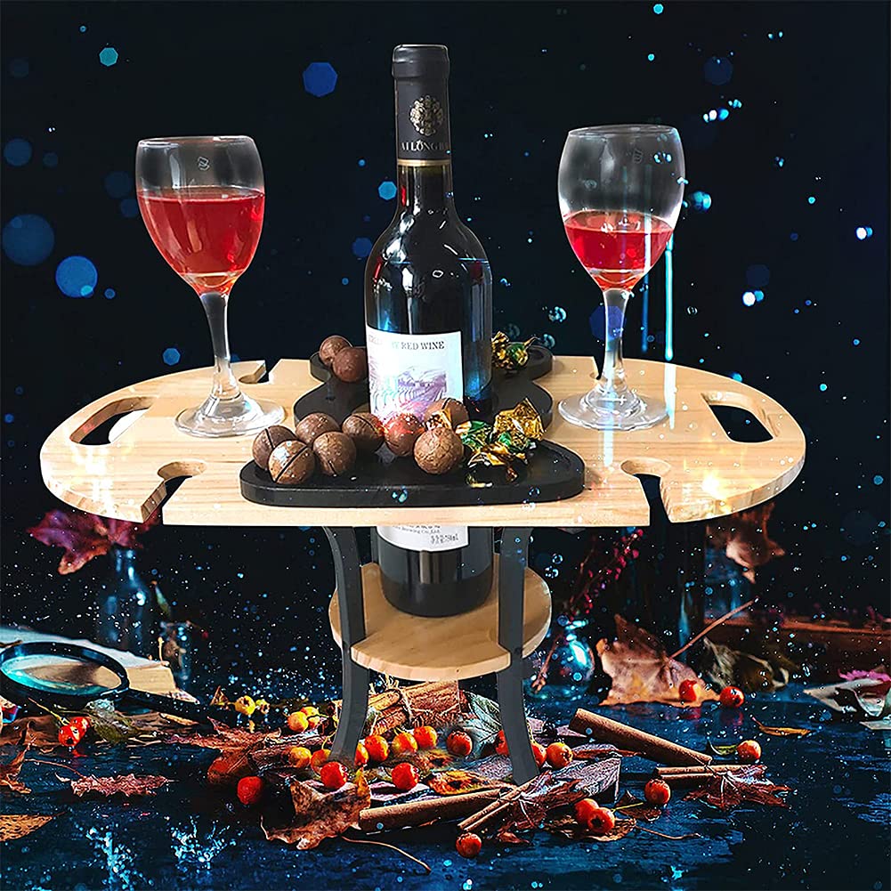 Table à Vin Portable Pliante En Bois - Table Pique-Nique Extérieur Pour Plage, Camping, Jardin Et Barbecue