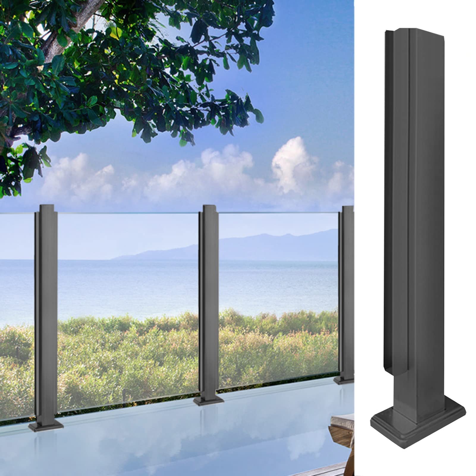 Poteau de garde-corps en verre pour terrasse de jardin et escalier extérieur en bois noir