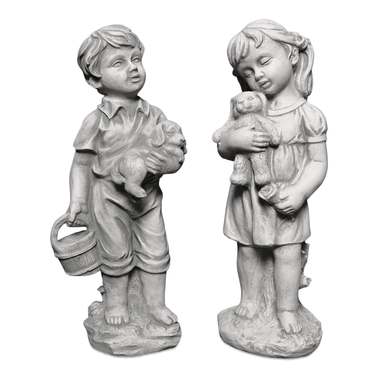 Set boy and girl stone figure 42/43 cm 12 kg grey white concrete frost-proof