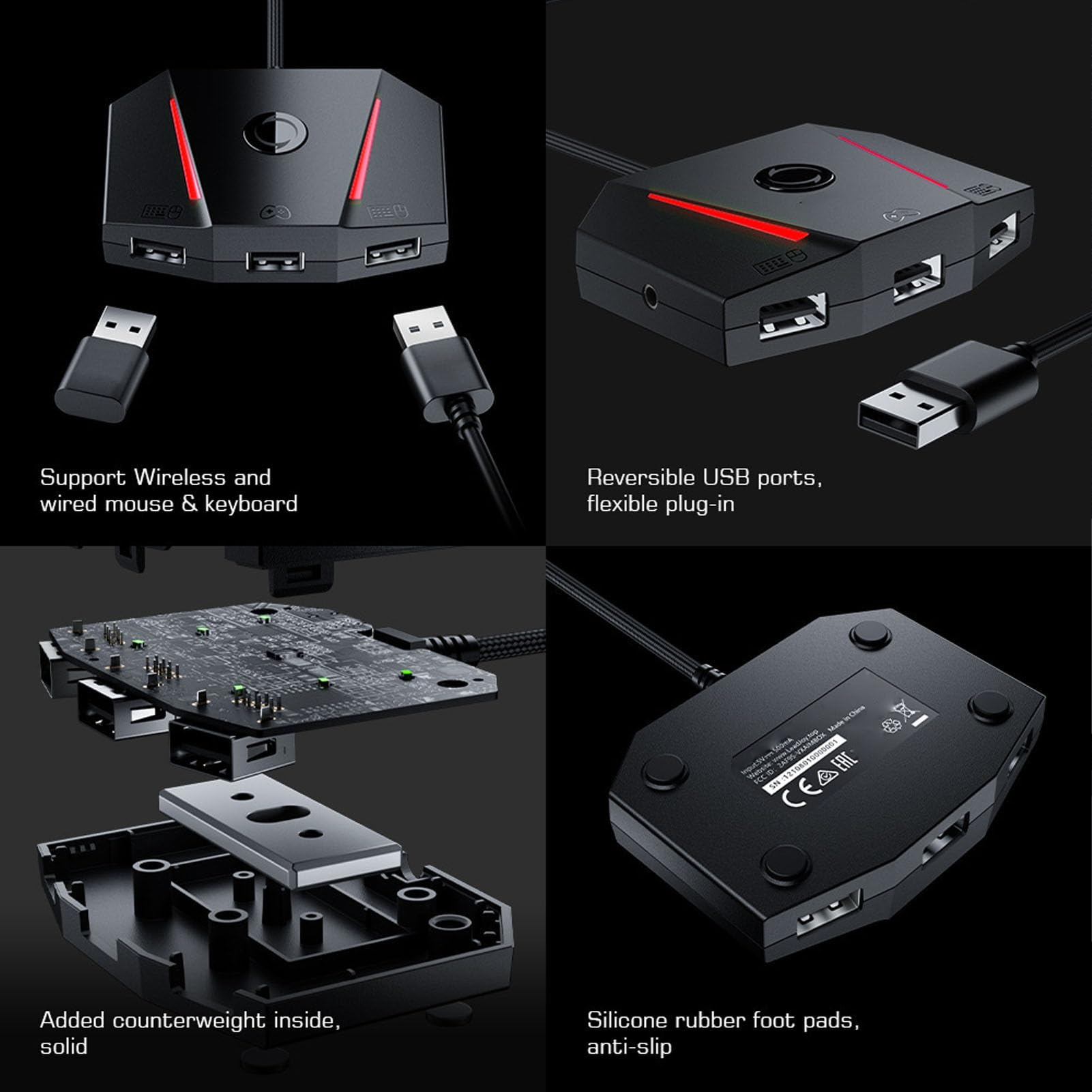 Hztyyier Convertitore Adattatore Tastiera Mouse per Switch, Ampia compatibilità, Giochi di Supporto, Effetti di Luce Regolabili (Obiettivo Box VX2)