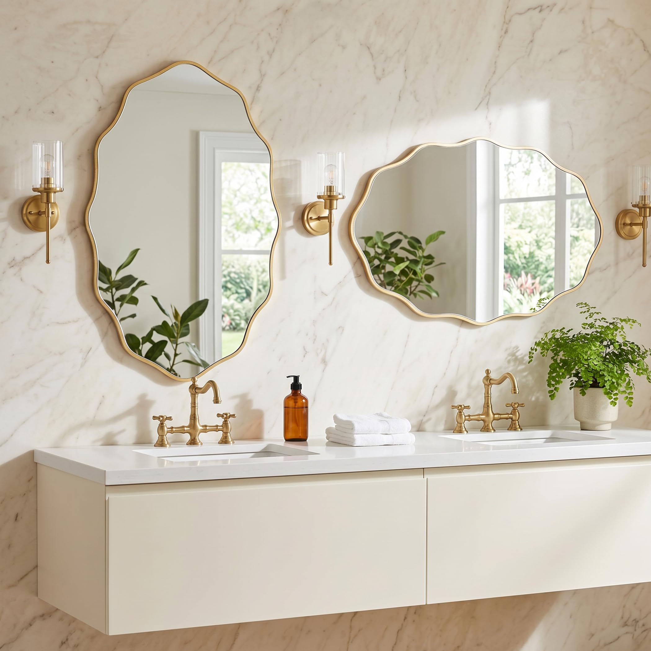 PERFNIQUE Specchio da parete dorato, 76 x 45 cm, con cornice in legno ondulato, per bagno, cameretta dei bambini, camera da letto, soggiorno, ingresso, decorativo moderno (oro, 76 x 45 cm)