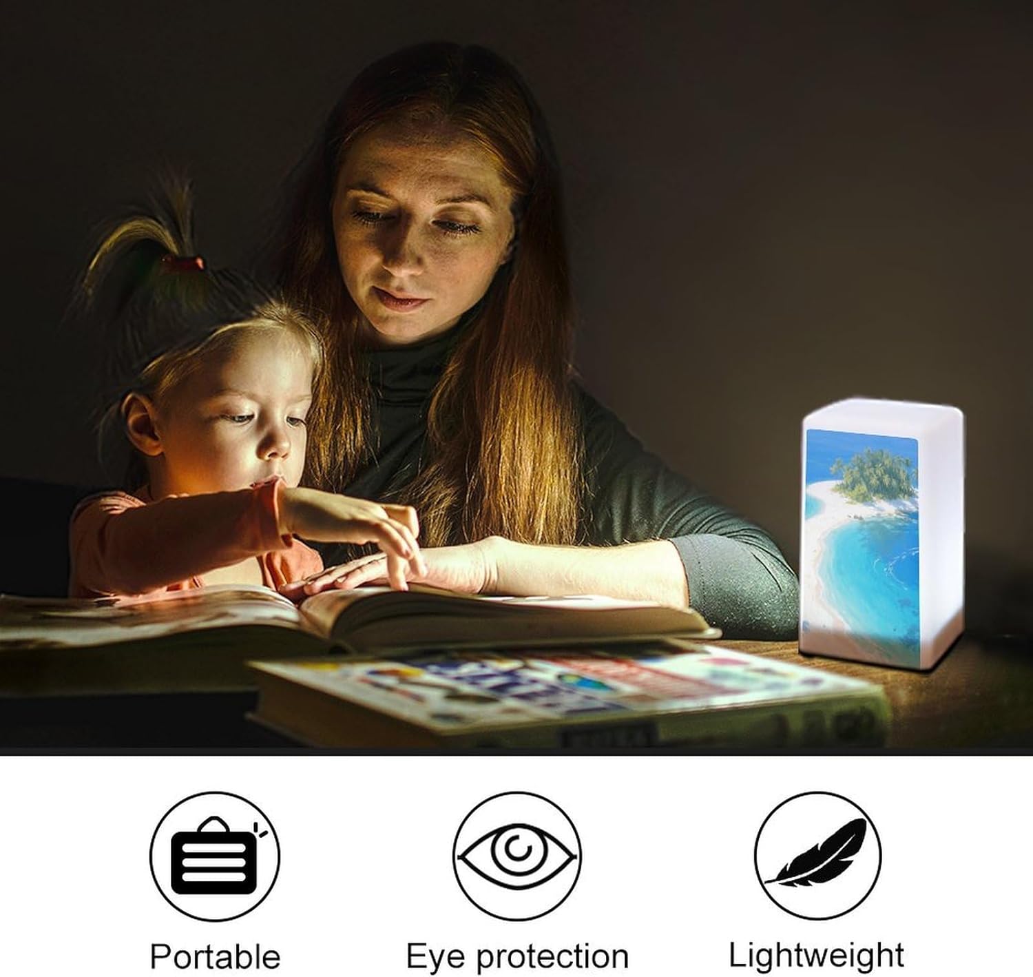 Dimmable Portable Desk Lamp Reading Table Lamp The Sea Coconut Tree Bedside Night Light Battery Powered for Home Office Gift