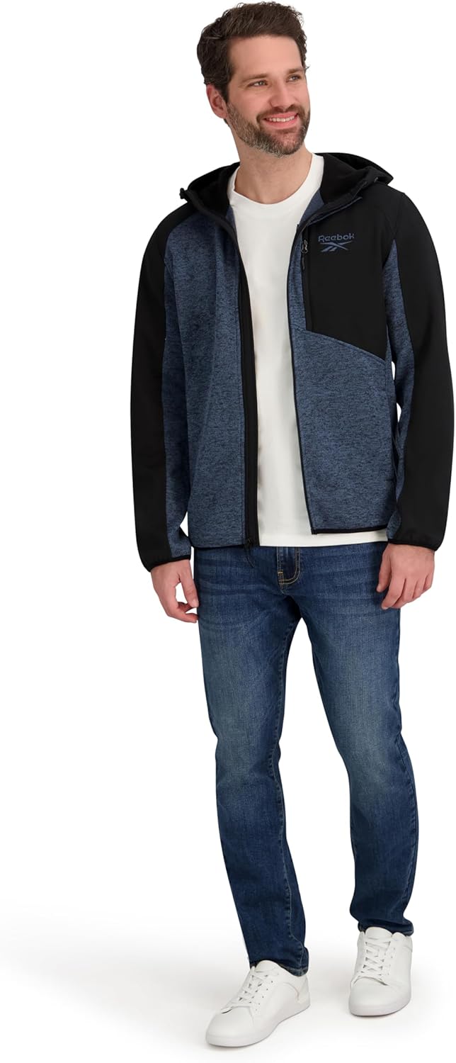 Reebok mens Full Zip Hooded Sweater Fleece Jacket - Image 2