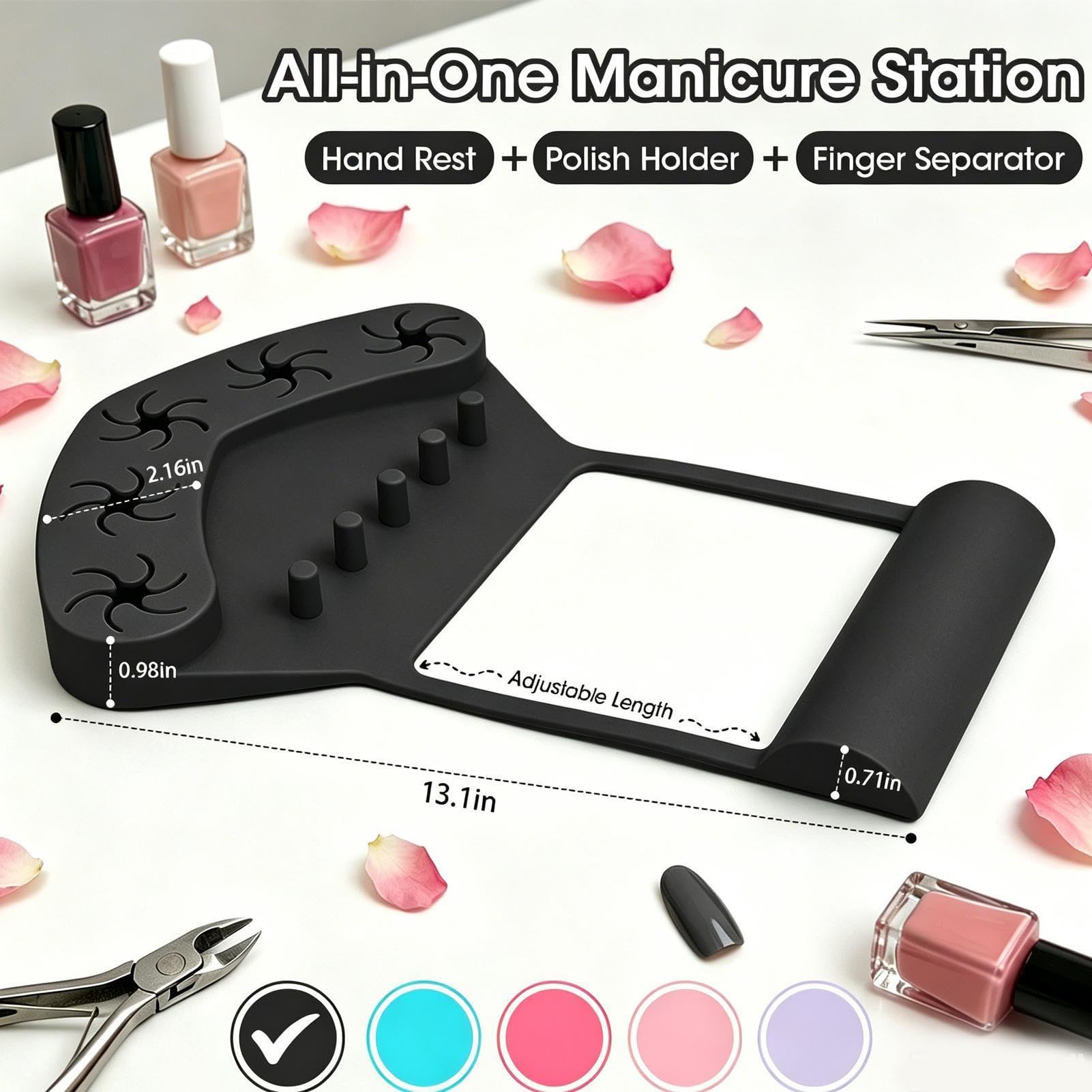 Tappetino in silicone con supporto per lucidatura unghie Stazione | Portadita da Lucidatura Unghie Per donne principianti, pittura unghie, saloni, feste e vacanze