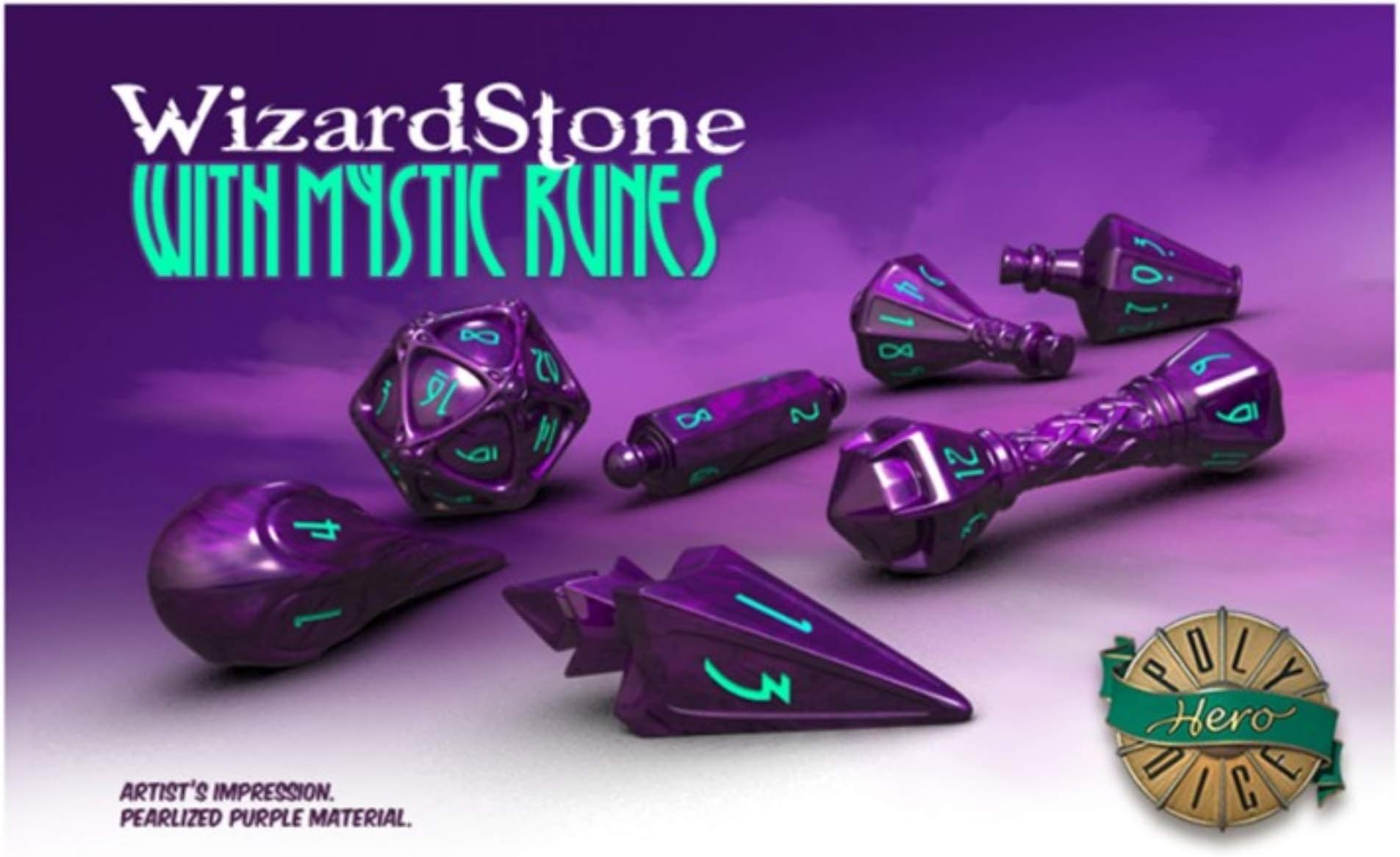 PolyHero Dice: Wizard 7 dice Set: Wizard Wizardstone/Mystic Runes