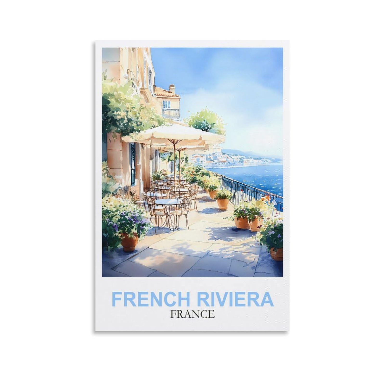 Ymqwjylw Unframe-Style French Riviera France Vintage Travel Posters 24X36inch(60X90cm) Canvas Printing Home Decor Wall Art Prints
