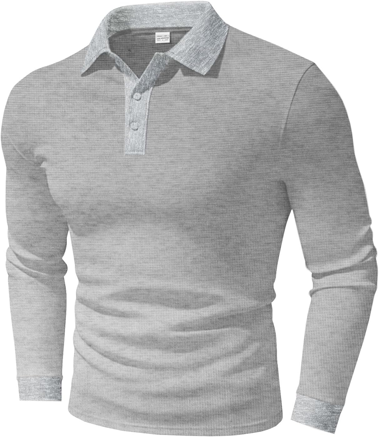 Men's Long Sleeve Waffle Knit Polo Shirt Casual Textured Collar Pullover Athletic Fit Golf Shirts Top WT08B - Image 4