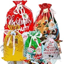 RLLJS 40Pcs Merry Christmas Drawstring Gift Bag New Year Candy Cookie Packaging Bag Christmas Home Decoration with Tags