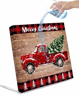 Outdoor Waterproof Cushion Covers Winter Snowflake Red Truck Replacement Stretch Seat Slipcover for Patio,Christmas Tree Wood Plank Plaid Chair Couch Sofa Covers Furniture Protector Set of 2,22x20IN